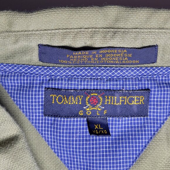 Tommy Hilfiger Golf Mens Army Green Button Up Shirt with Adios Logo Size XL - Picture 4 of 9
